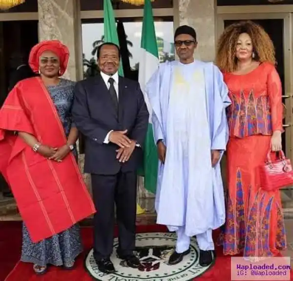 Photo: Cameroonian President, Paul Biya, And His Wife, Chantel, Meet Pres. Buhari & His Wife, Aisha